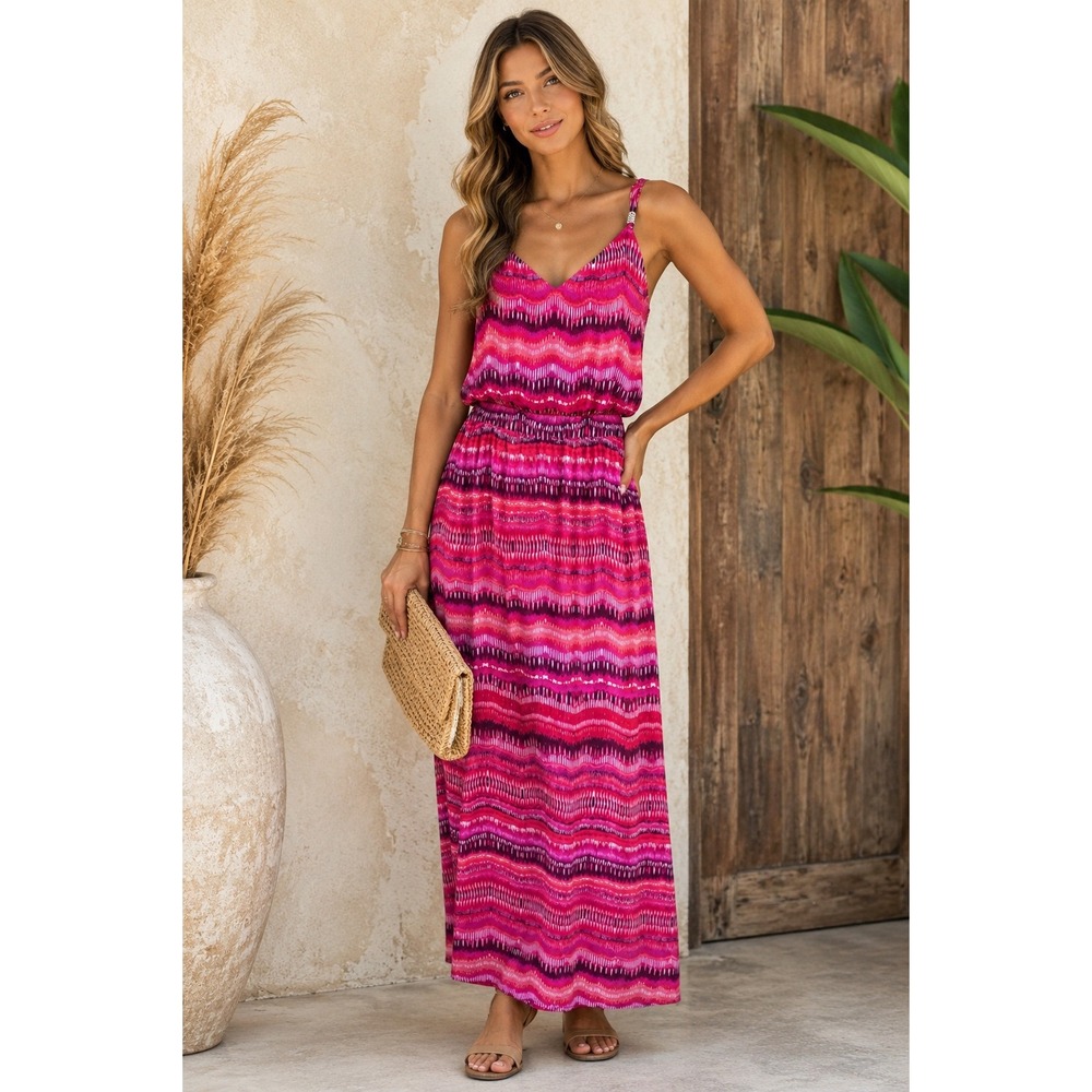 White House Black Market Summer Sleeveless Boho Striped Maxi Dress Size S Chic‎